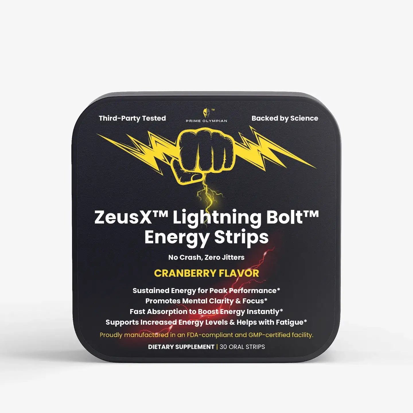 ZeusX Lightning Bolt Cranberry flavor energy strips product packaging box