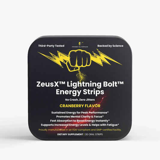 ZeusX Lightning Bolt Cranberry flavor energy strips product packaging box