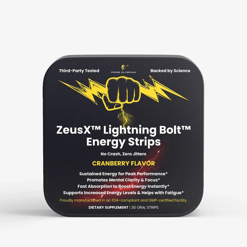 ZeusX Lightning Bolt Cranberry flavor energy strips product packaging box