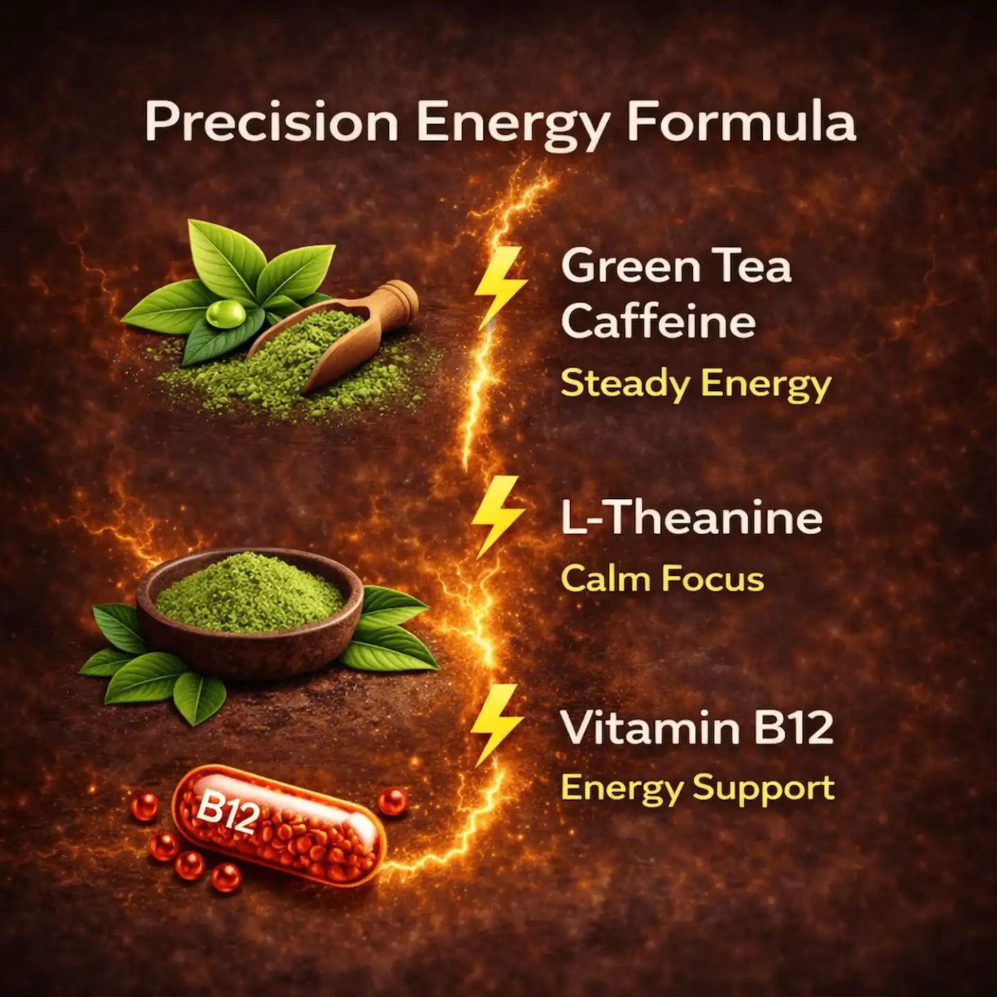 ZeusX Precision Energy Formula ingredients including green tea caffeine L-Theanine and Vitamin B12