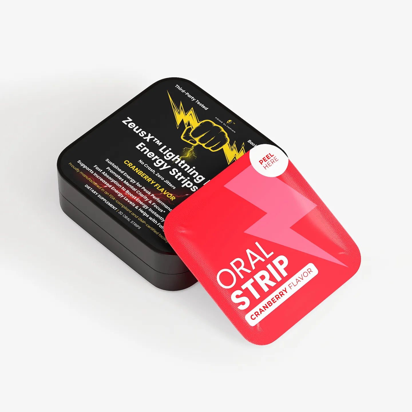 ZeusX Lightning Bolt Cranberry flavor energy strips product packaging box