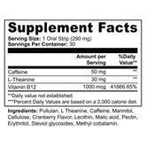 ZeusX Lightning Bolt energy strips Supplement Facts label showing Caffeine L-Theanine and Vitamin B12 ingredients